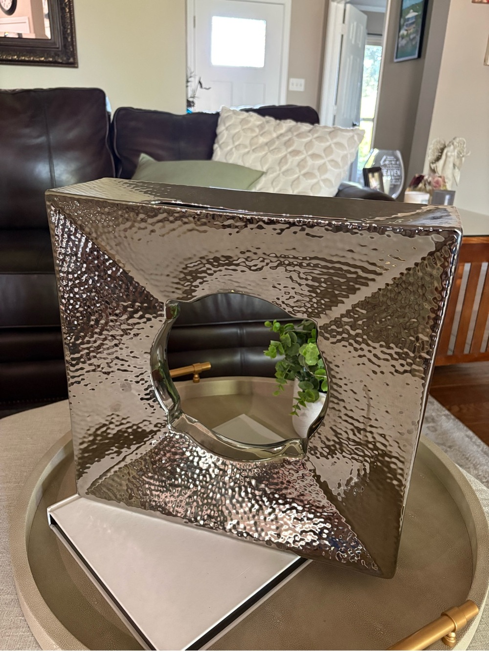 Global Views Hammered Square Decorative Mirror Vase in Silver-Tone